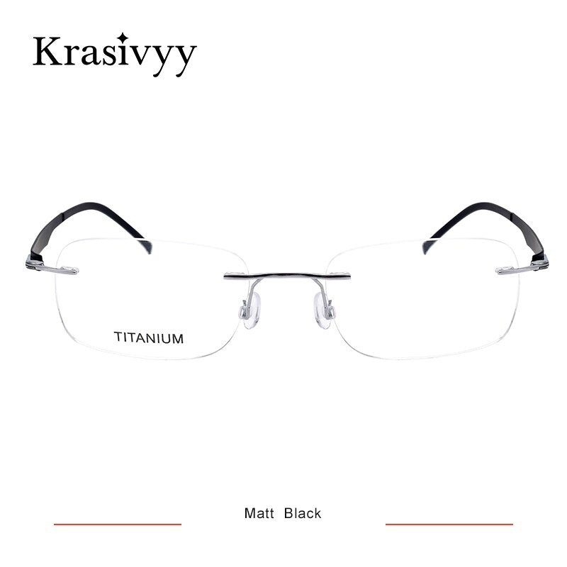 Krasivyy Men's Rimless Square Screwless Titanium Eyeglasses Kr5002 Rimless Krasivyy Matt Black  