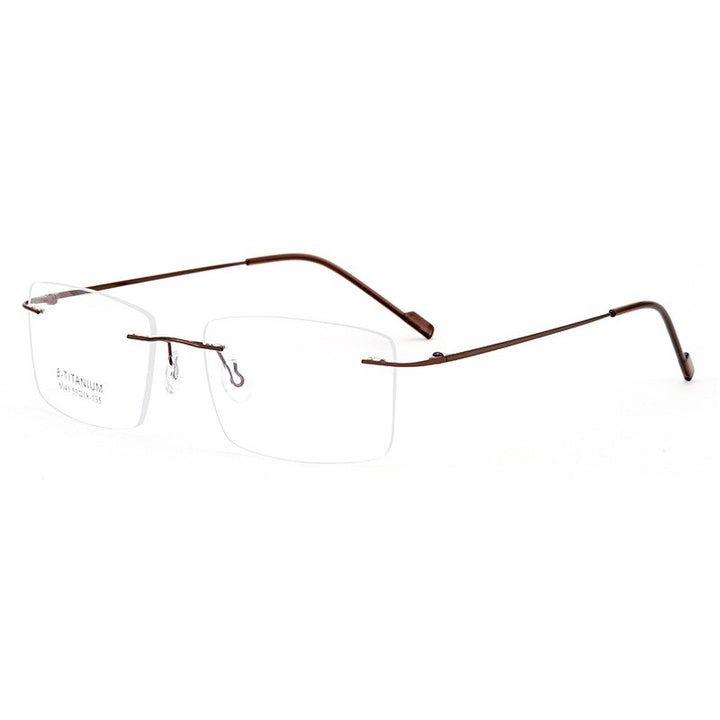 KatKani Men's Rimless Alloy Square Frame Eyeglasses 6043 Rimless KatKani Eyeglasses Brown  