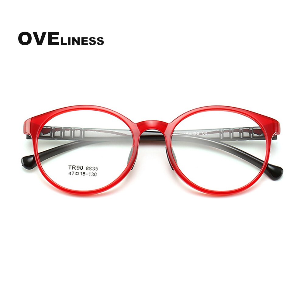 Oveliness Children's Unisex Full Riim Round Tr90 Titanium Eyeglasses 8835 Frame Oveliness red  