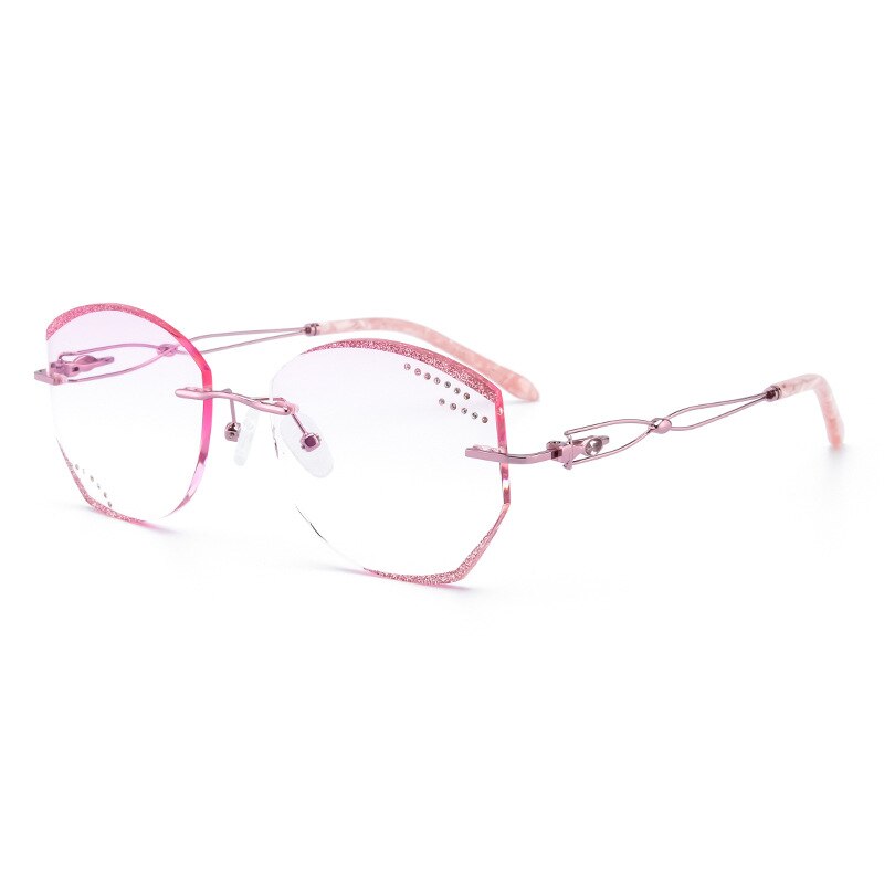 Reven Jate Women's Eyeglasses Titanium Rimless Diamond Cutting 1075 Rimless Reven Jate pink  