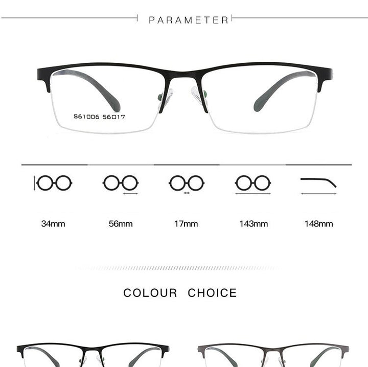 Handoer Men's Semi Rim Square Titanium Alloy Eyeglasses 61006 Semi Rim Handoer   
