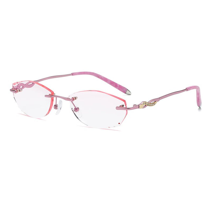 Zirosat 58068 Women's Eyeglasses Alloy Rimless Diamond Cutting Rimless Zirosat pink diamond cut  