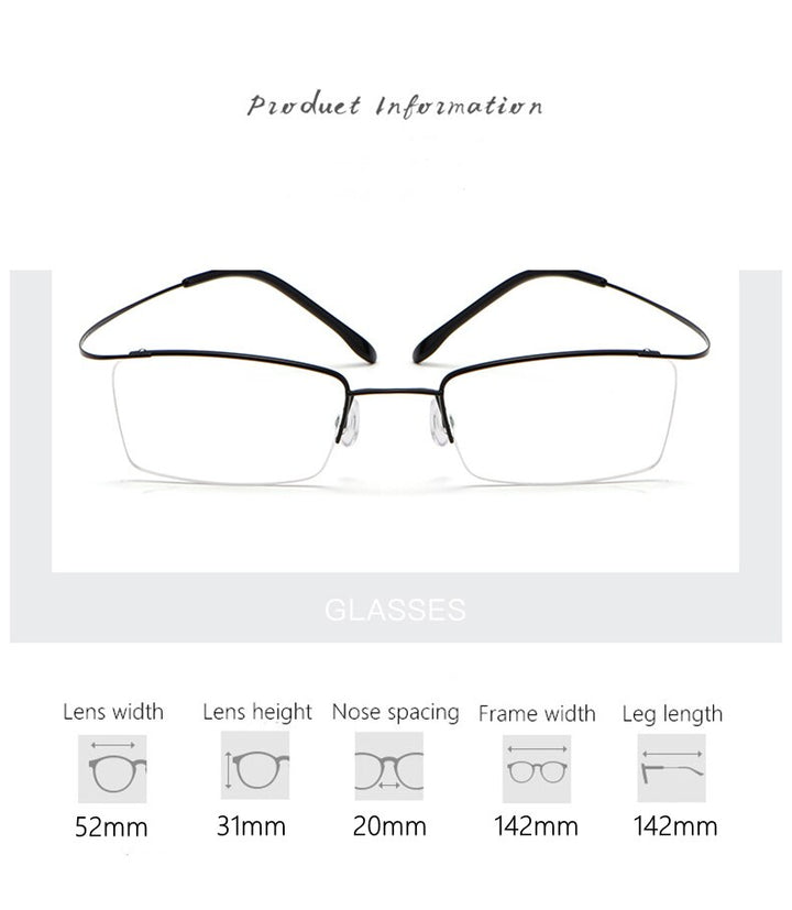 Yimaruili Men's Semi Rim Hinge Free β Titanium Frame Eyeglasses 30004 Semi Rim Yimaruili Eyeglasses   