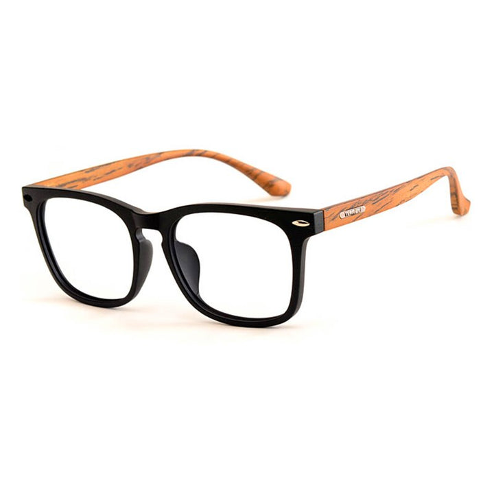 Yimaruili Unisex Full Rim Imitation Wood Resin Frame Eyeglasses 98028 Full Rim Yimaruili Eyeglasses Black Brown  