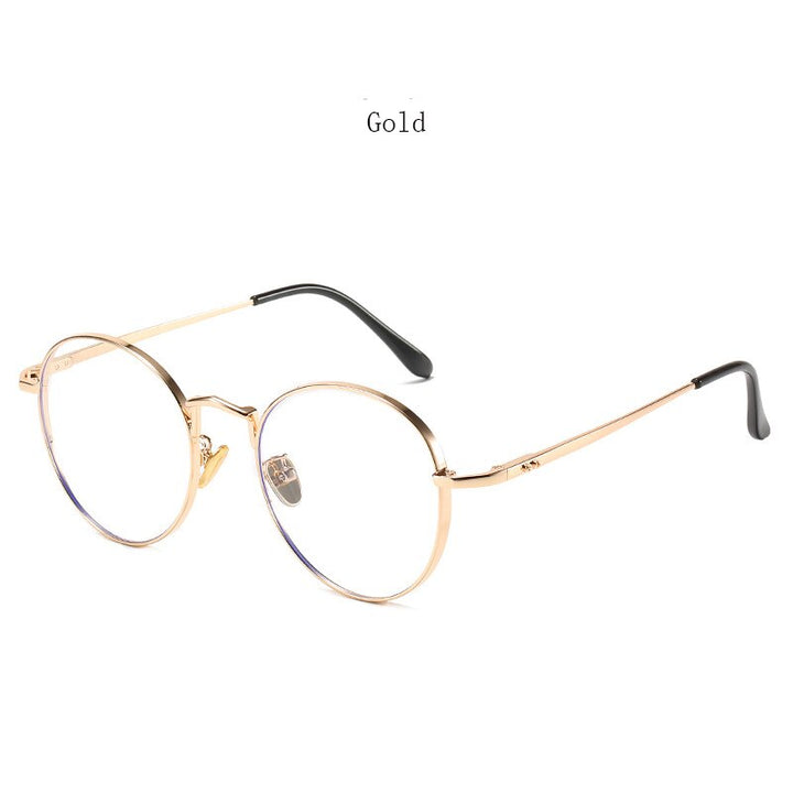 Hdcrafter Unisex Full Rim Round Alloy Frame Eyeglasses Anti Blue Light Lenses 2355 Full Rim Hdcrafter Eyeglasses Gold  
