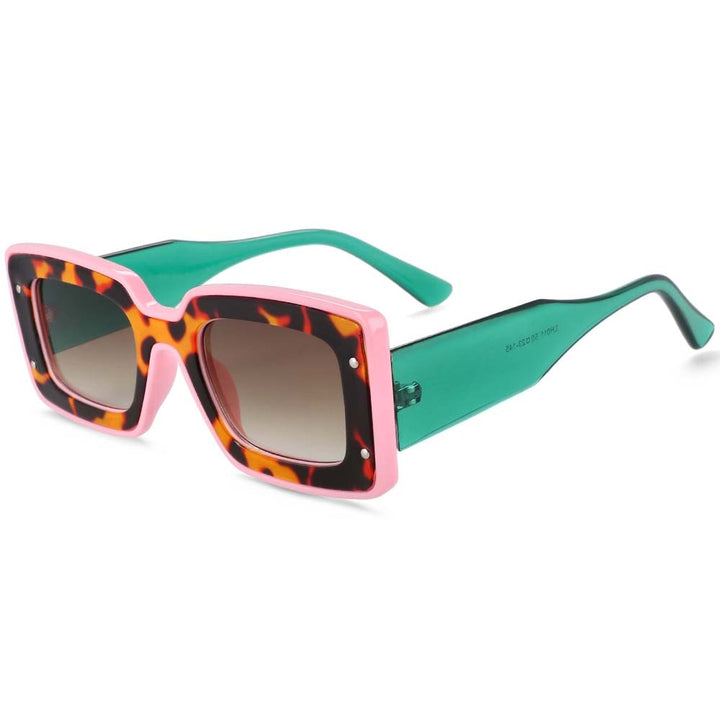 CCSpace Women's Full Rim Square Resin Frame Punk Sunglasses 54082 Sunglasses CCspace Sunglasses green-leopard  