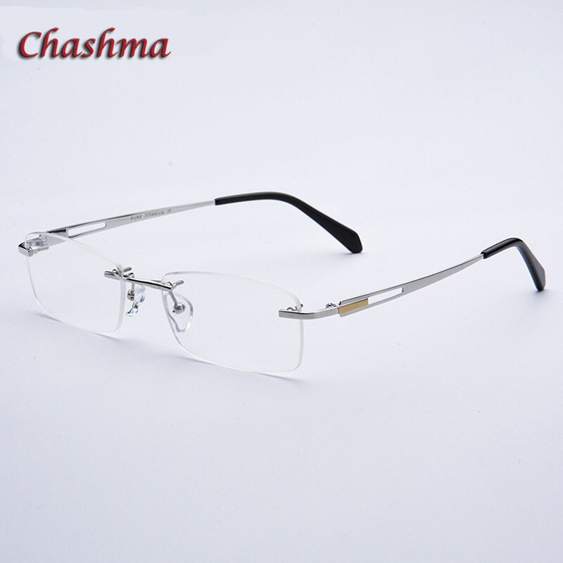 Chashma Ochki Unisex Rimless Square Titanium Eyeglasses 6607 Rimless Chashma Ochki Silver  