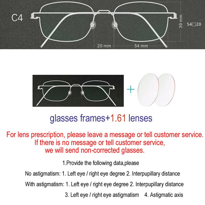 Yujo Unisex Full Rim Handcrafted Small/Large Square Stainless Steel Screwless Customized Eyeglasses With Lenses Full Rim Yujo C4 China 