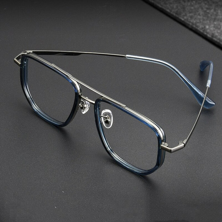 KatKani Men's Full Rim Polygon Titanium Double Bridge Frame Eyeglasses 2217yj Full Rim KatKani Eyeglasses   