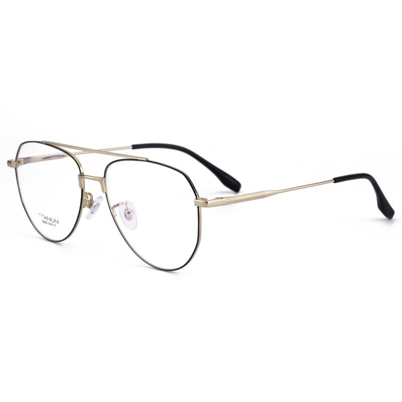Unisex Double Bridge Full Rim Titanium Frame Eyeglasses Lb9029 Full Rim Bclear black gold  