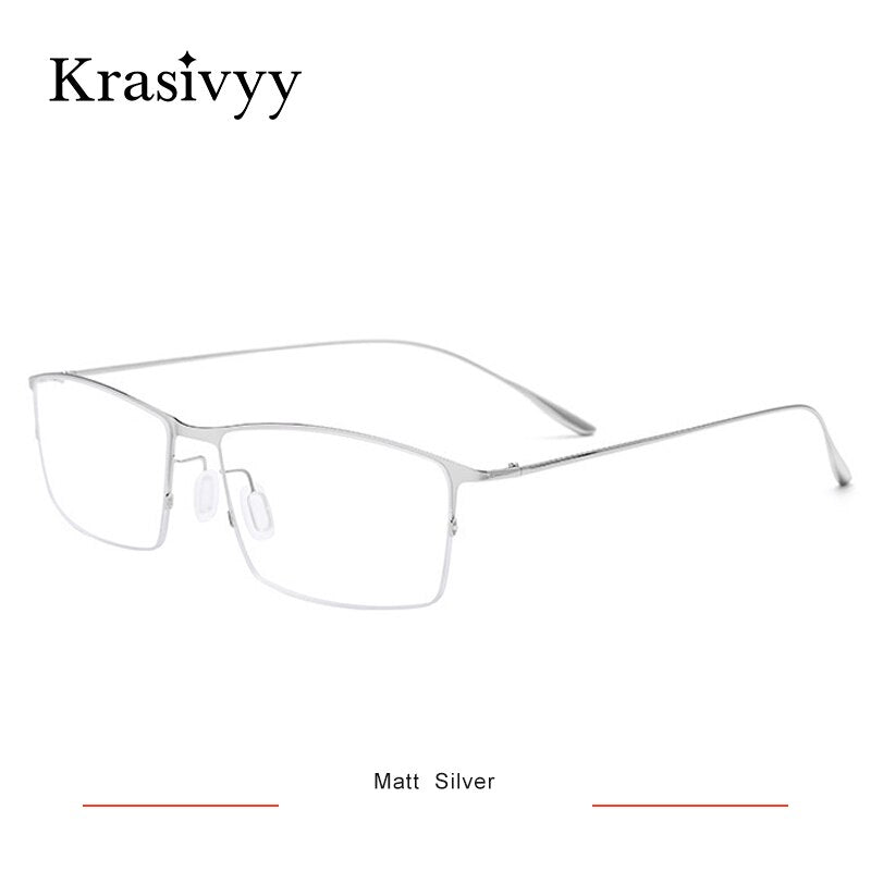 Krasivyy Men's Semi Rim Square Titanium Alloy Eyeglasses Kr62611 Semi Rim Krasivyy Matt  Silver  