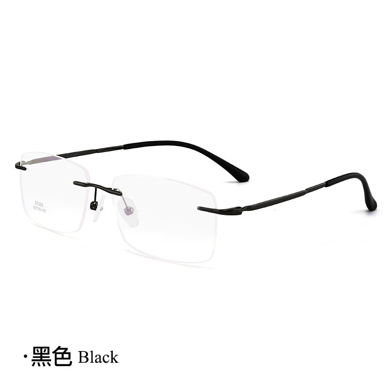 Men's Rimless Square Alloy Frame Eyeglasses Customizable Lenses Zt7053 Rimless Bclear black  