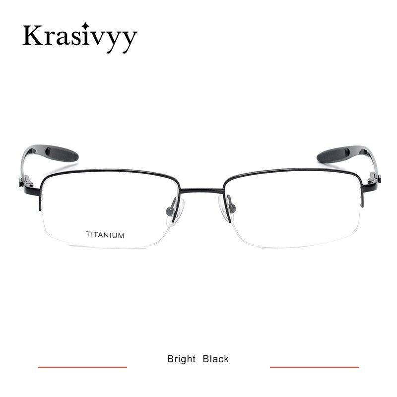 Krasivyy Men's Semi Rim Rectangle Square Carbon Fiber Titanium Eyeglasses Krb046 Semi Rim Krasivyy Bright Black  