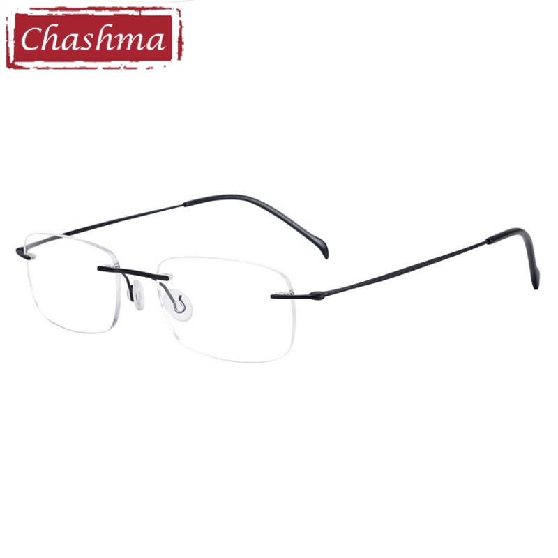 Unisex Rimless Titanium Rectangle Frame Ultra Light Eyeglasses 16006 Rimless Chashma Black  