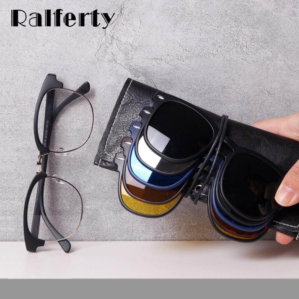 Ralferty Magnet Sunglasses Men Women Luxury Brand Polarized Uv400 5 In 1 Clip On Grade Glasses Frame With Clip Ons Ralferty   