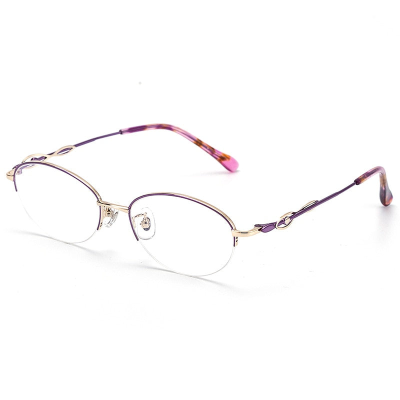 Women's Oval Semi Rim Alloy Eyeglasses Yy1128 Semi Rim Bclear Purple gold  