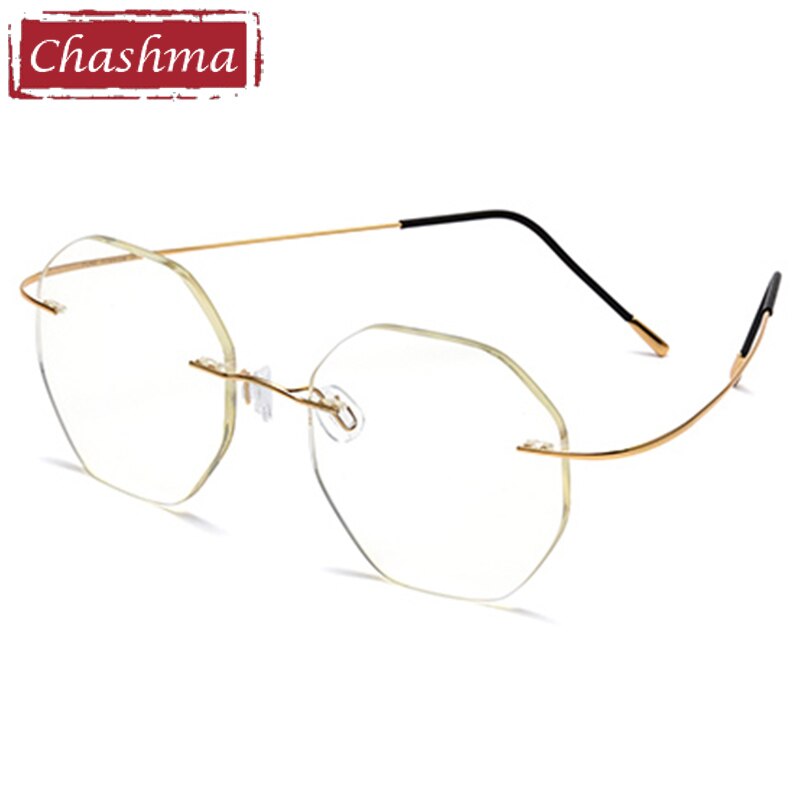 Chashma Ottica Unisex Rimless Octagon Polygon Titanium Eyeglasses 9017 Rimless Chashma Ottica Gold  