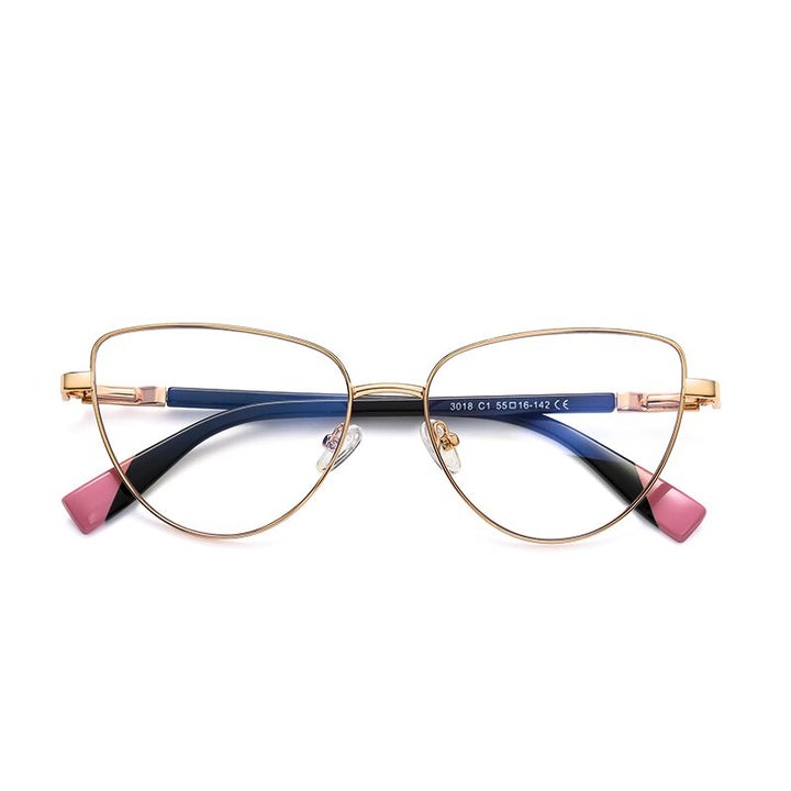 Women's Eyeglasses Cat Eye Anti Blue Ray Light Blocking Metal 3018 Frame Reven Jate C1  