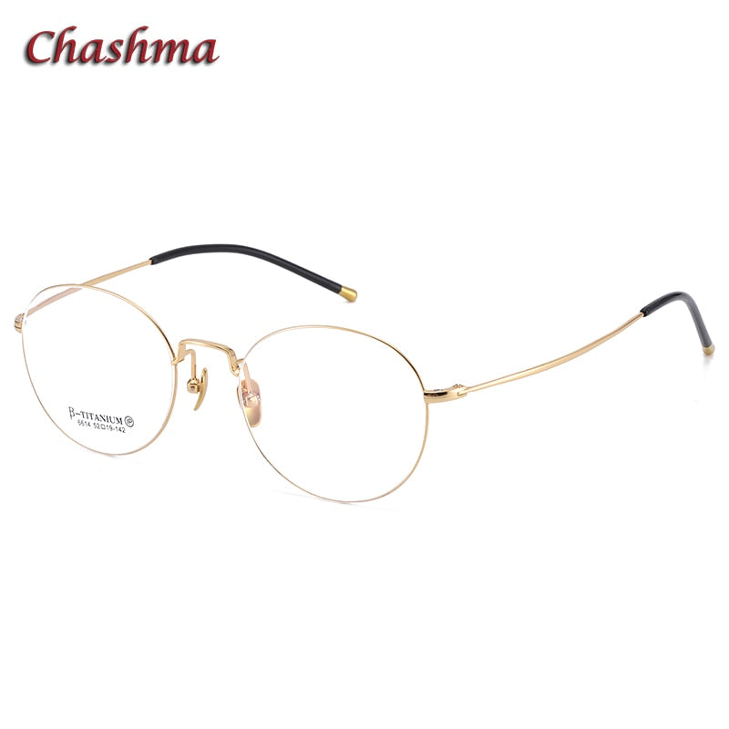 Chashma Ochki Unisex Full Rim Round Titanium Eyeglasses 6614 Full Rim Chashma Ochki Gold  