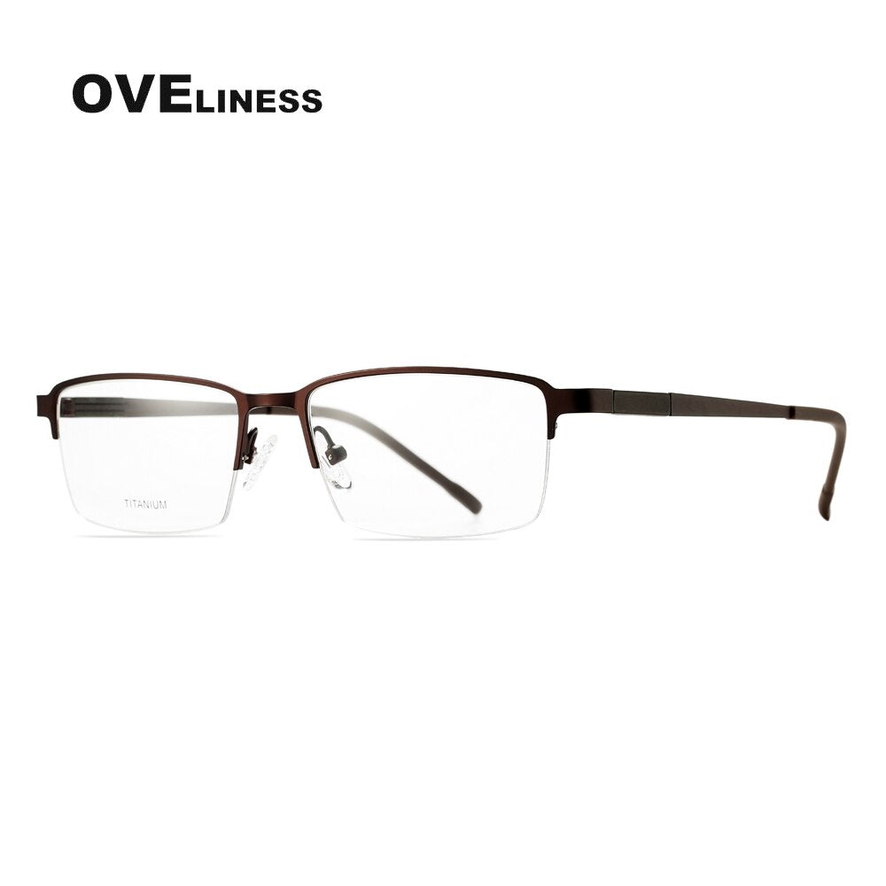 Oveliness Men's Semi Rim Square Titanium Alloy Eyeglasses Ol9877p Semi Rim Oveliness coffee  