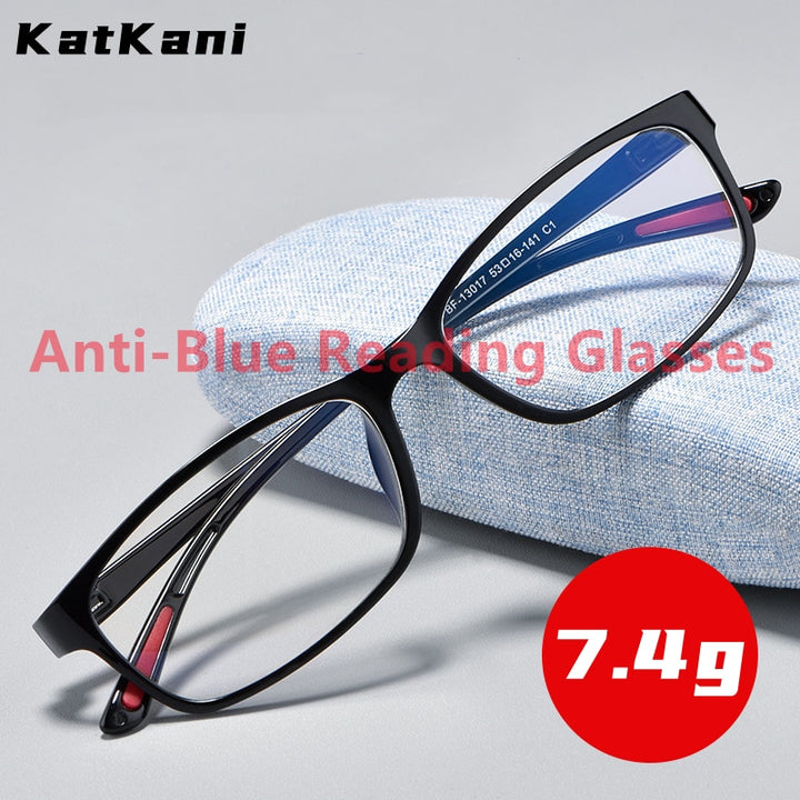 KatKani Unisex Black Red Transparent Tea Reading Glasses Anti Blue Light Bf13017 Reading Glasses KatKani Eyeglasses   