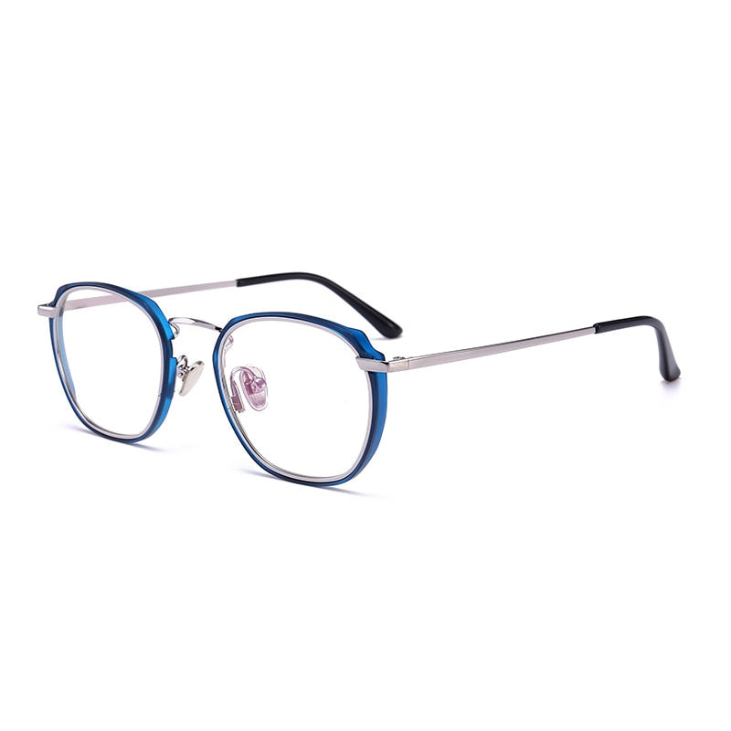 Reven Jate Tr90 Unisex Eyeglasses Round Glasses 1718063 Frame Reven Jate blue-silver  