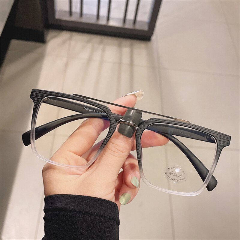 Cubojue Unisex Full Rim Square Tr 90 Titanium Double Bridge Reading Glasses 30098 Reading Glasses Cubojue   