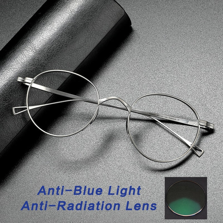 Gatenac Unisex Full Rim Round Titanium Frame Eyeglasses Gxyj485 Full Rim Gatenac Silver Anti-blue  