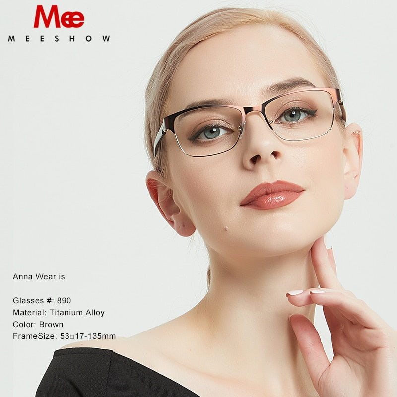 Meeshow Women's Eyeglasses Square Titanium Allow 809 Full Rim Meeshow   