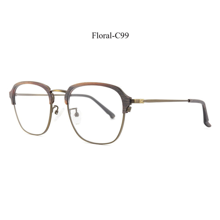 Hdcrafter Unisex Full Rim Square Oval Wood Metal Frame Eyeglasses 8120 Full Rim Hdcrafter Eyeglasses Floral-C99  