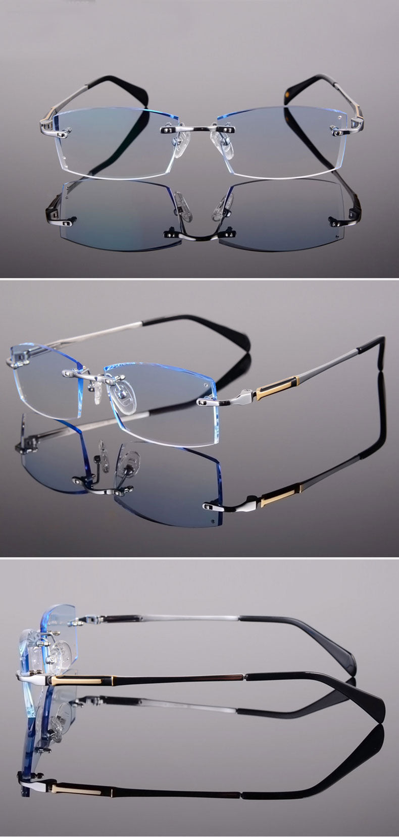 Reven Jate Titanium Rimless Diamond Cutting Man Glasses Frame Eyeglasses Men Eyewear 9001 Rimless Reven Jate   