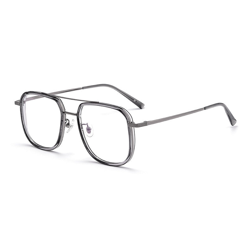 Yimaruili Men's Full Rim Square Double Bridge β Titanium Frame Eyeglasses 2218YJ Full Rim Yimaruili Eyeglasses Transparent Gray  