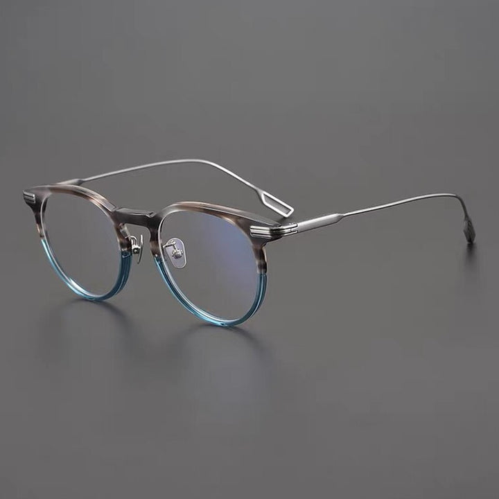 Gatenac Unisex Full Rim Round Titanium Acetate Frame Eyeglasses Gxyj702 Full Rim Gatenac Blue  