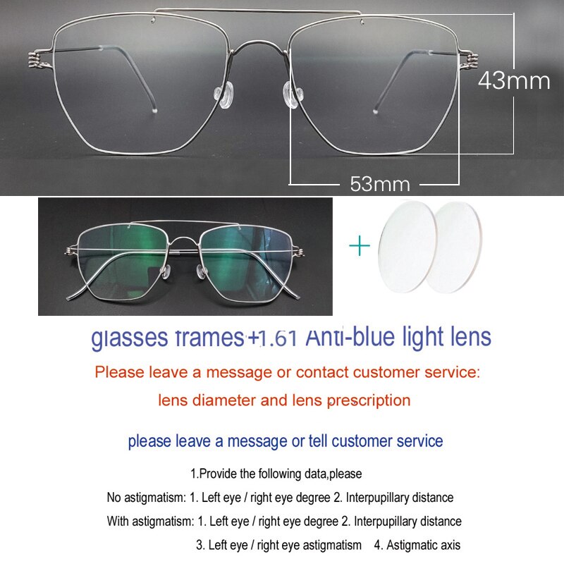 Unisex Handcrafted Stainless Steel Double Bridge Frame Eyeglasses Customizable Lenses Frame Yujo 1.61Anti blue light China 