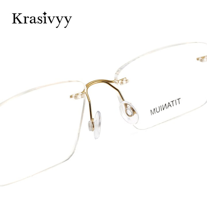 Krasivyy Men's Rimless Square Screwless Titanium Eyeglasses Kr16073 Rimless Krasivyy   