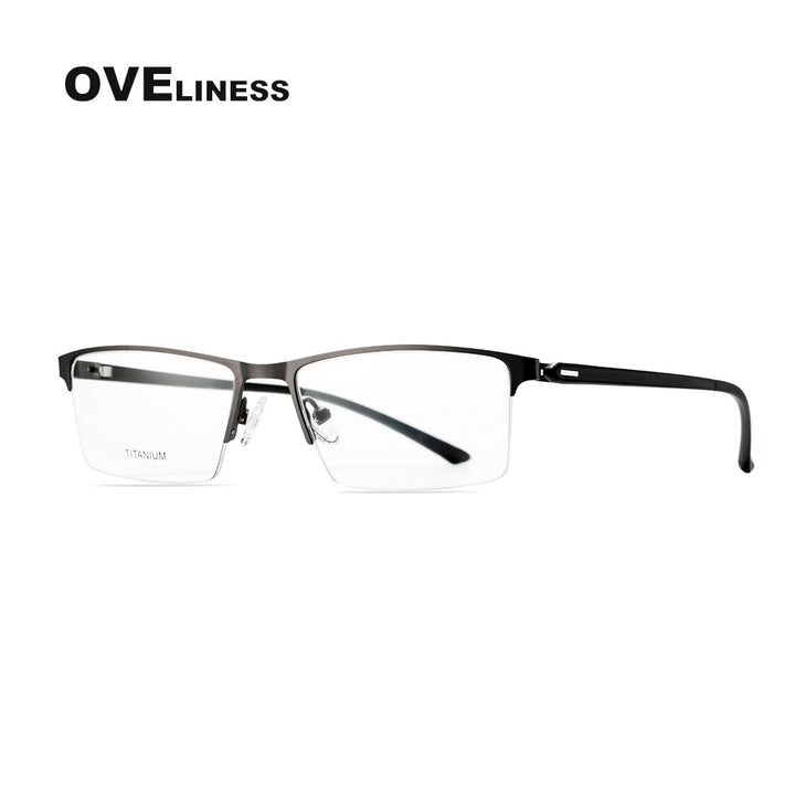 Oveliness Men's Semi Rim Square Titanium Alloy Eyeglasses 8838 Semi Rim Oveliness gun  