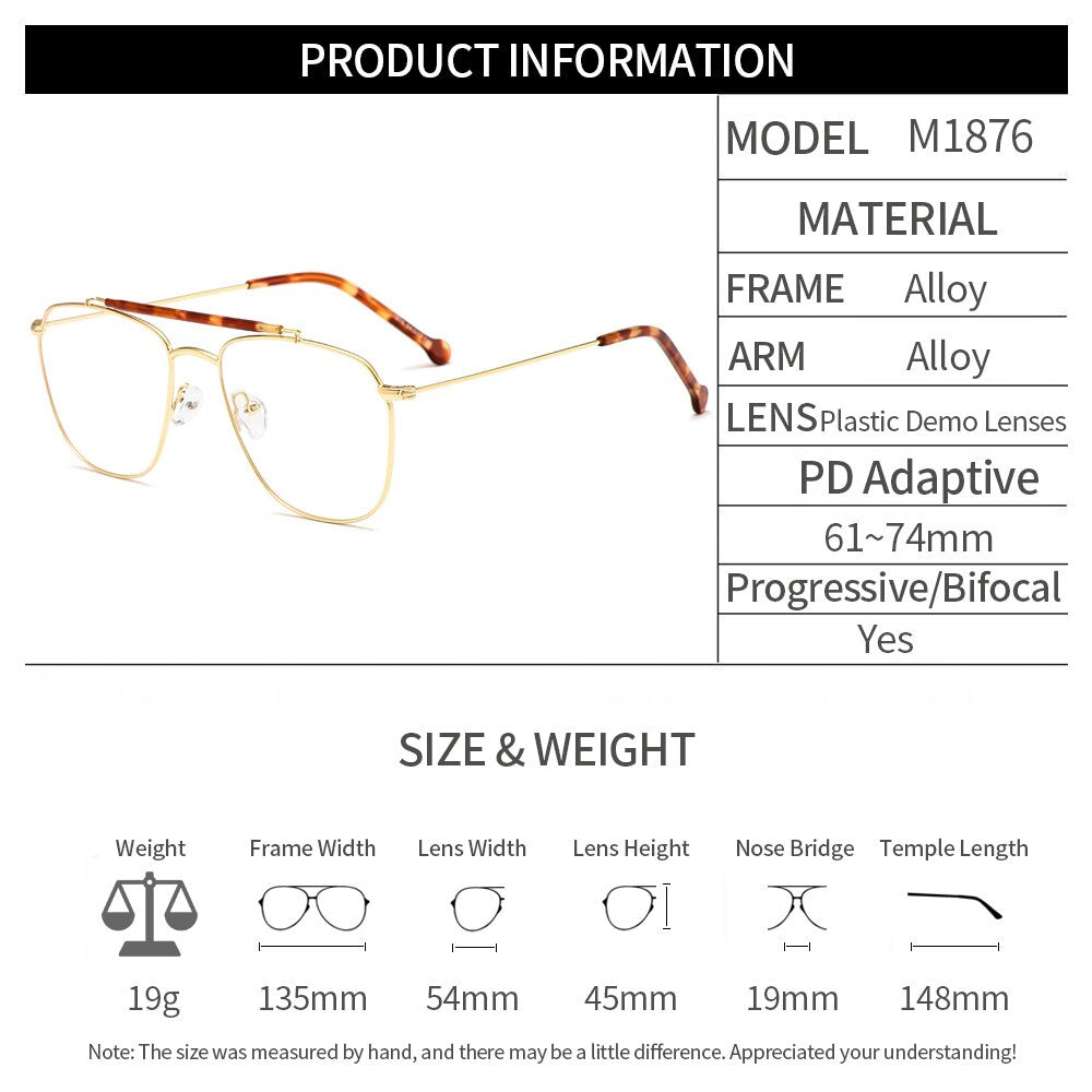 Men's Eyeglasses Retro Double Beam Metal Alloy Pilot Frame M1876 Frame Gmei Optical   