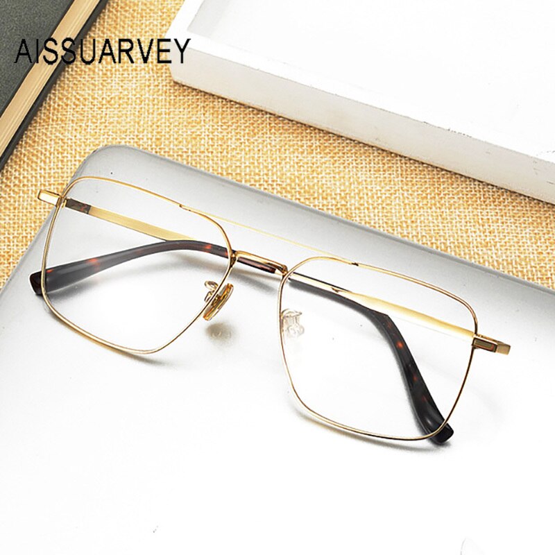 Aissuarvey Double Bridge Titanium Alloy Full Rim Square Unisex Eyeglasses Full Rim Aissuarvey Eyeglasses   