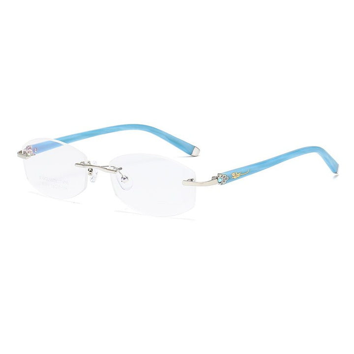 Zirosat 58069 Women's Eyeglasses Alloy Tint Lenses Diamond Cutting Rimless Titanium Rimless Zirosat blue  