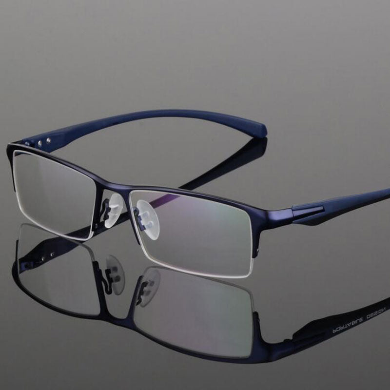 Hotochki Men's Semi Rim IP Electronic Plated Alloy Frame Eyeglasses 9065 Semi Rim Hotochki Blue  
