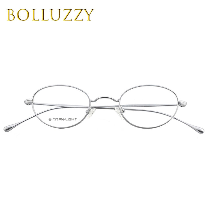 Bolluzzy Unisex Full Rim Small Oval Titanium Alloy Eyeglasses S-Titan Full Rim Bolluzzy   
