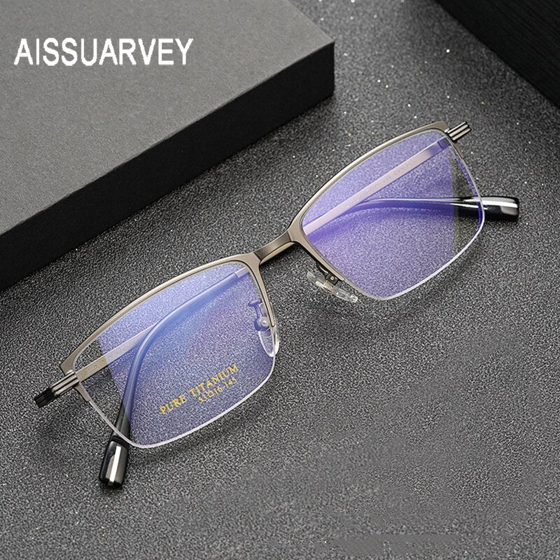 Aissuarvey Semi Rim Titanium Square Frame Men's Eyeglasses Semi Rim Aissuarvey Eyeglasses   