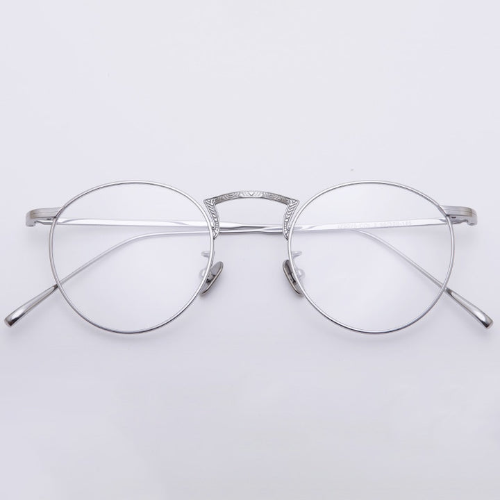 Muzz Unisex Full Rim Round Titanium Frame Eyeglasses 8025 Full Rim Muzz Silver  