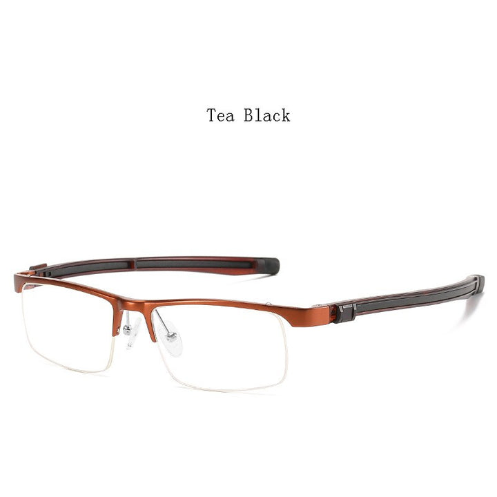 Hdcrafter Unisex Semi Rim Rectangle Tr 90 Titanium Frame Eyeglasses 6109 Semi Rim Hdcrafter Eyeglasses Tea Black  