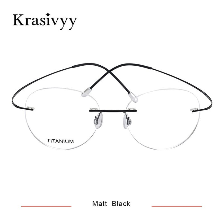 Krasivyy Unisex Rimless Round Titanium Eyeglasses Kr16017 Rimless Krasivyy Matt Black  