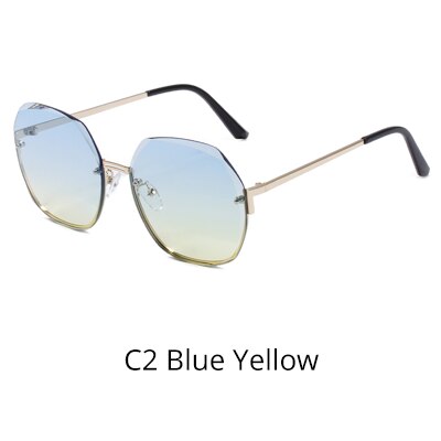 Ralferty Women's Sunglasses Oversize Round Irregular W3006 Sunglasses Ralferty C2 Blue Yellow China As picture