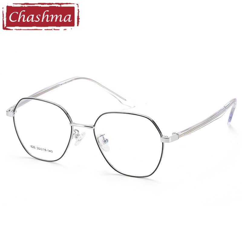 Unisex Hexagon Eyeglasses Alloy Frame Model 826 Frame Chashma Black Silver  