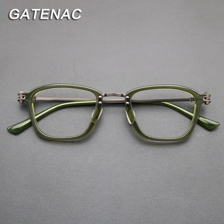 Gatenac Unisex Full Rim Square Titanium Acetate Frame Eyeglasses Gxyj694 Full Rim Gatenac   