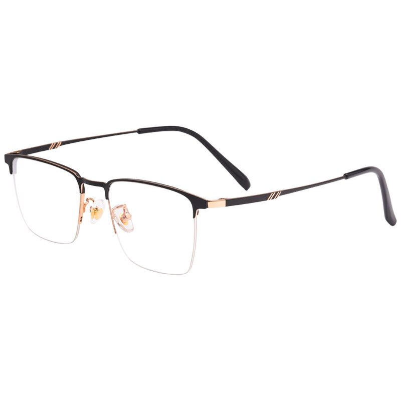 KatKani Men's Semi Rim Alloy Square Frame Eyeglasses 0645d Semi Rim KatKani Eyeglasses Black Silver  
