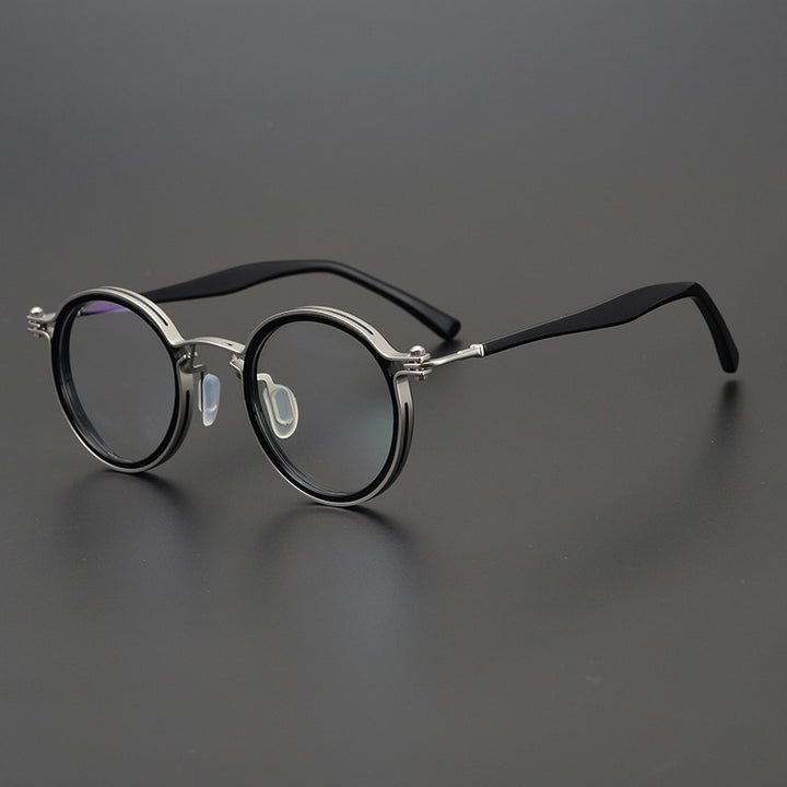 Gatenac Unisex Full Rim Round Acetate Titanium Frame Eyeglasses Gxyj576 Full Rim Gatenac 1  